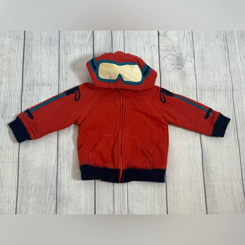 Gymboree Aviator Hoodie Jacket 12-24M - orange Zip-Up with Goggles Hood